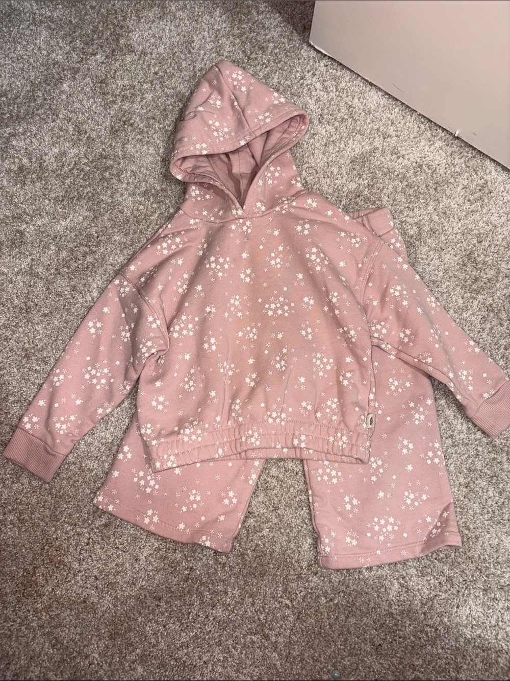 Kids' easy peasy Pink Floral Hoodie Top - Soft Pullover and wide leg pants set